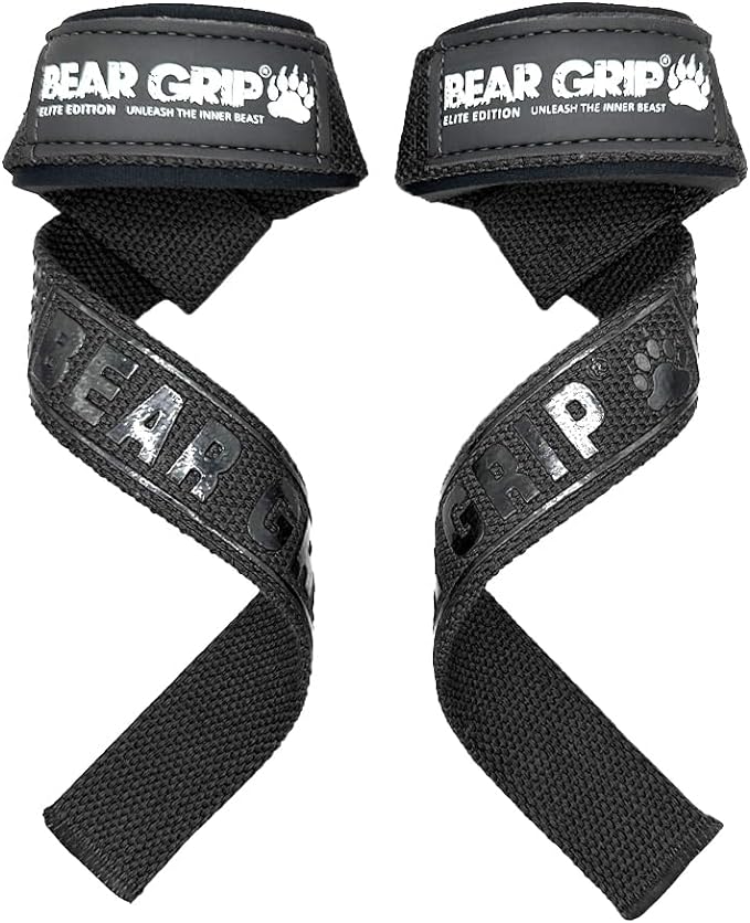 BEAR GRIP Straps - Premium Neoprene padded Heavy Duty double stitched weight lifting gym straps, Gel grip, 100% cotton, Extra long length