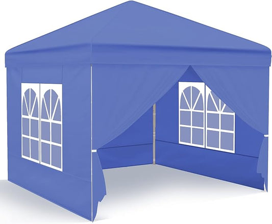 Gazebo, Ej.Victor Pop Up Gazebo 2.5 x2.5 with 4 Sides and Windows Sun Protection for Gardon Tent, Party, Stall, Outdoor Craft Show, Farmers Markets-Blue