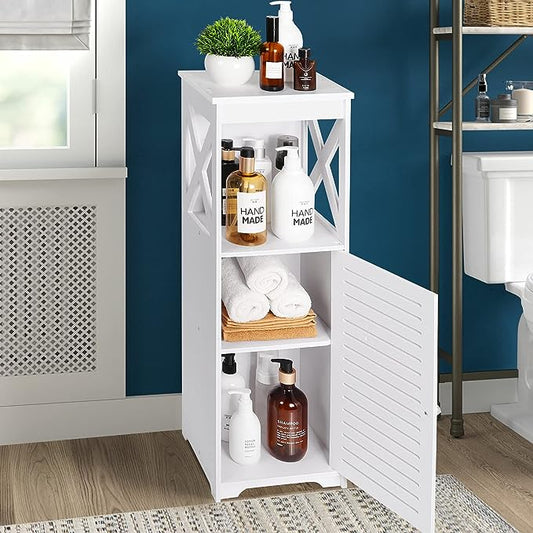 Waterproof Bathroom Cabinet,Floor Standing Bathroom Storage Unit,Multi-Purpose Bathroom Furniture Cabinets with Door and shelf,Suitable for Bathroom,Living room,Corridor,Bedroom,White.