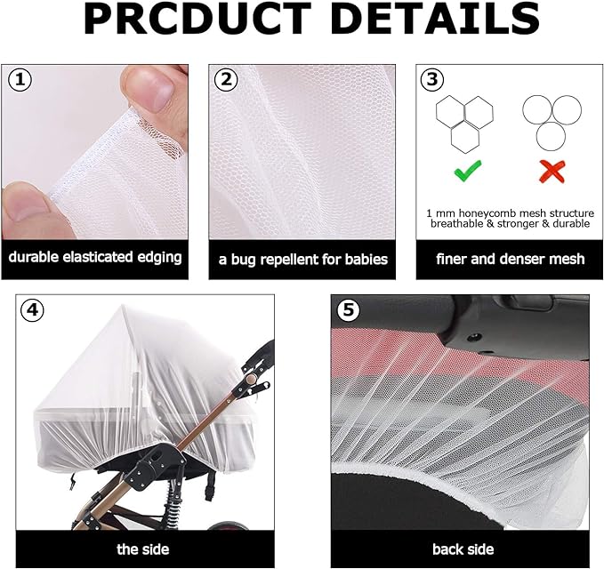 3 Pack Mosquito Net for Pushchair - Reastar Insect Net Pram Net Bug Net, Machine Washable, Elastic and Breathable - for Pushchairs, Pram, Buggy, Carrycot, Fits Crib (White)