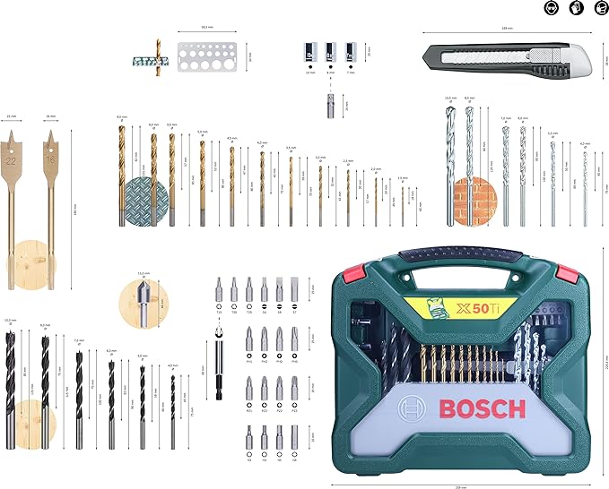 50-Pieces X-Line Titanium Drill and Screwdriver Bit Set (for Wood, Masonry and Metal, Accessories Drills)