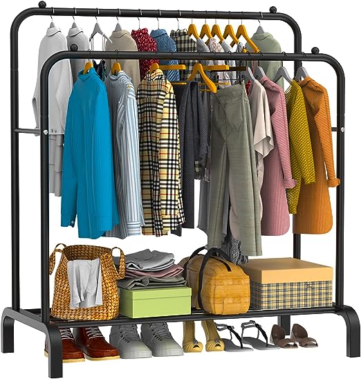 Clothes Rail, 110 * 55 * 150cm Clothes Rack, Multifunctional Clothes Rails for Bedroom, Metal Clothes Hanging Rail, Minimalist Design Clothing Rail, Clothes Racks for Hanging Clothes, Black