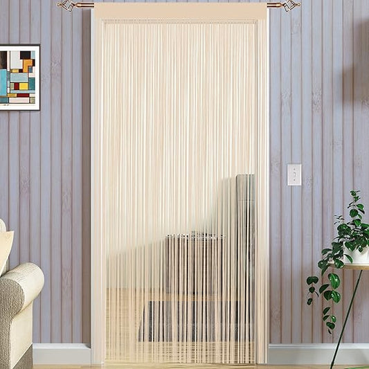 Taiyuhomes Dense String Curtain Fly Screen Doors Cutain Multi-Function Insect Screen or Room Divider, (90x200cm),Beige