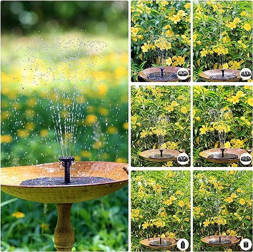 Solar Fountain 2.5W Solar Water Fountain with Solar Panel Solar Pond Pupme with 6 Fountain Nozzles Solar Floating Fountain Pump for the Garden, Bird Bath, Fish Tank