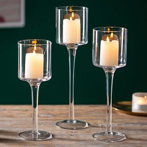 Clear Glass Tea Light Candle Holders Set of 3, Tall Candle Holder for Floating Candles and Pillar Candles, Elegant Table Centrepieces for Mantelpiece Dining Rooms Wedding Party Christmas