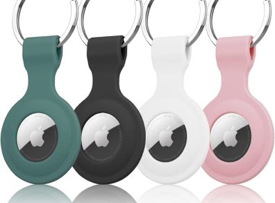 Keyring Case Compatible with Apple Airtag Tracker 4 Pack Holder Protective Silicone Accessories, Airtag Key Ring Cover Case for package, Compatible with Apple New airTag Dog/Cat Collar