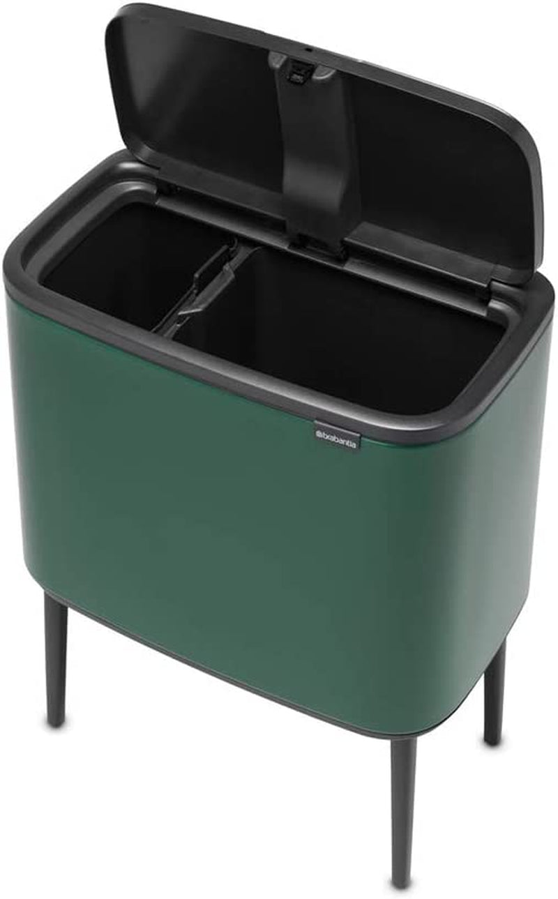 Bo Touch Bin - 11L + 23L Inner Buckets (Pine Green) Waste/Recycling Kitchen Bin with Removable Compartments + Bin Bags