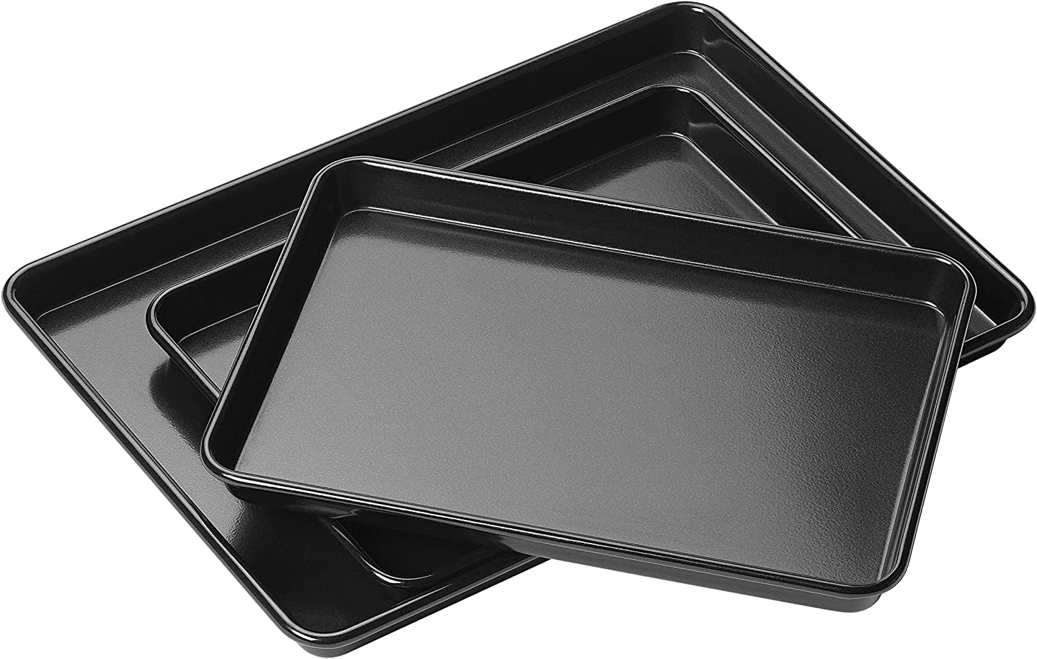 Performance, Set 3 Baking Trays, Professional Gauge Carbon Steel with Eclipse Premuim Non-Stick Coating, Cooking and Roasting, One 34.5 X 24.4Cm Tray, Two 25 X 18Cm Trays