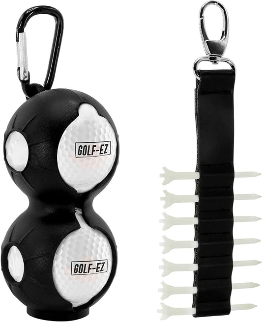 Golf Ball Holder & Tee Holder Kit (2Pcs) | Attachable to Golf Bag | Quick & Easy Access