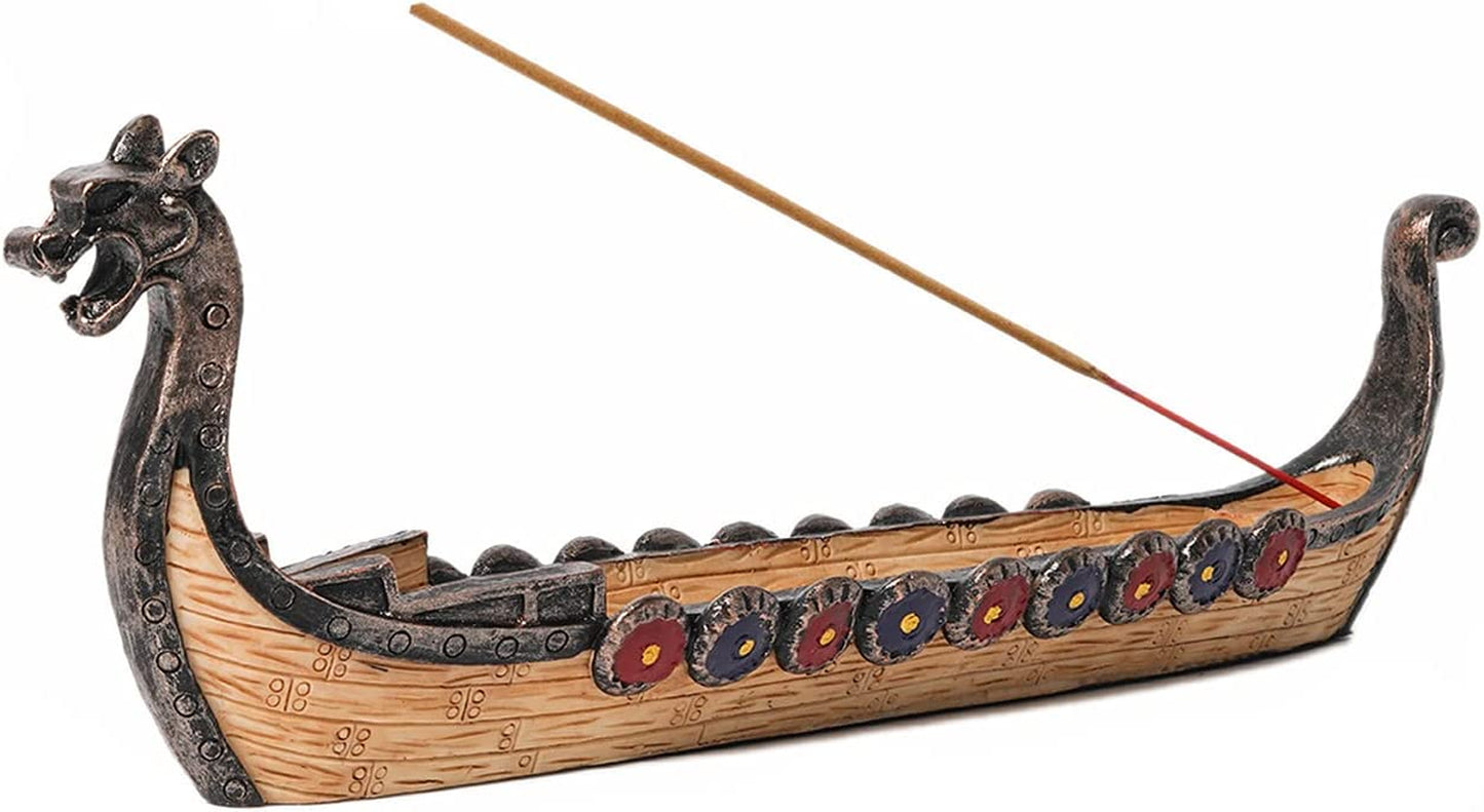 Dragon Boat Incense Stick Burner Resin Viking Ships Stick Incense Holder Hand Carved Carving Censer Ornaments Retro Ships Ornament Incense Burners Traditional Design Handicraft,Viking Gifts for Men