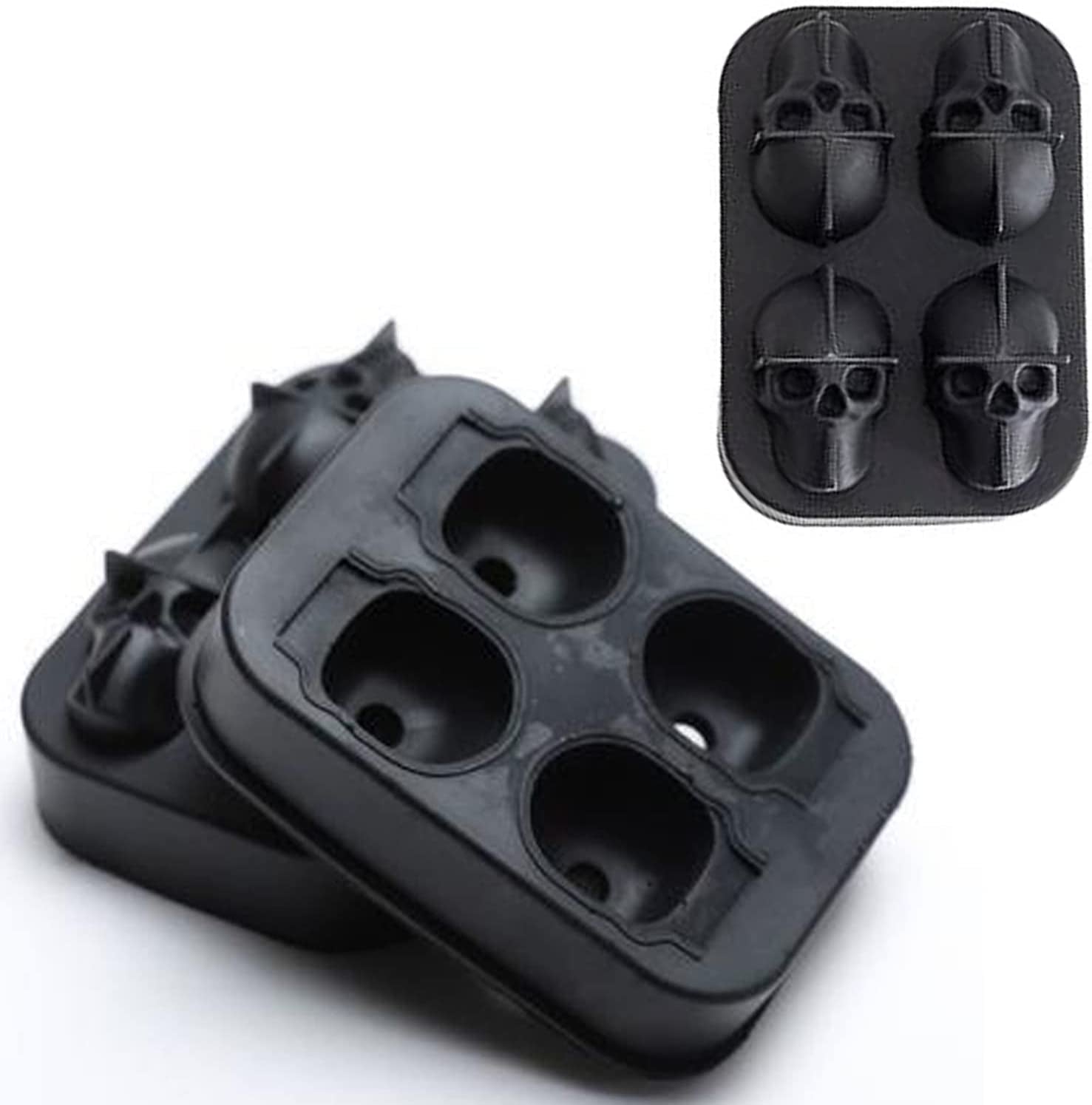 3D Skull Ice Cube Moulds, Silicone Ice Cube Tray Maker,Makes 4.6 X 4Cm Ice Skulls for Gin Glasses, Whiskey, Scotch, Cocktail and Liqueur Glasses-Black (1 * 4 Skull Cubes)