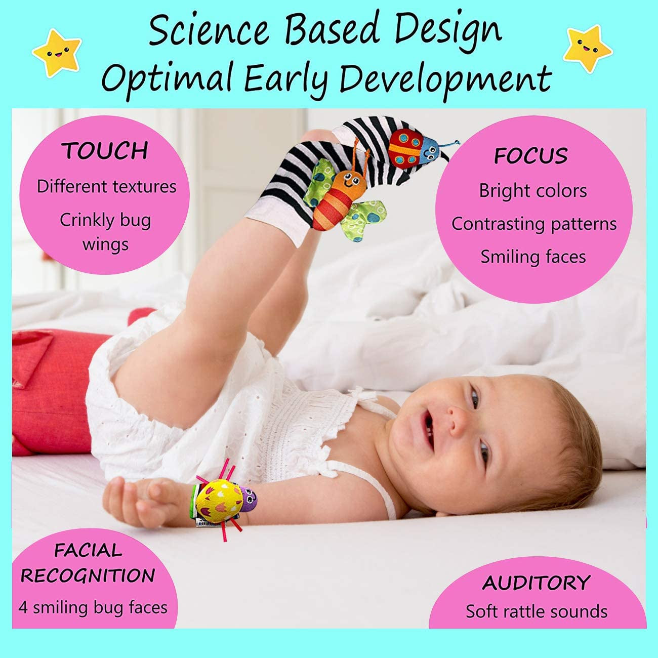 Foot Finders & Wrist Rattles for Infants Developmental Texture Toys for Babies & Infant Toy Socks & Baby Wrist Rattle - Newborn Toys for Baby Girls Boys - Baby Boy Girl Toys 0-3 3-6 6-9 Months