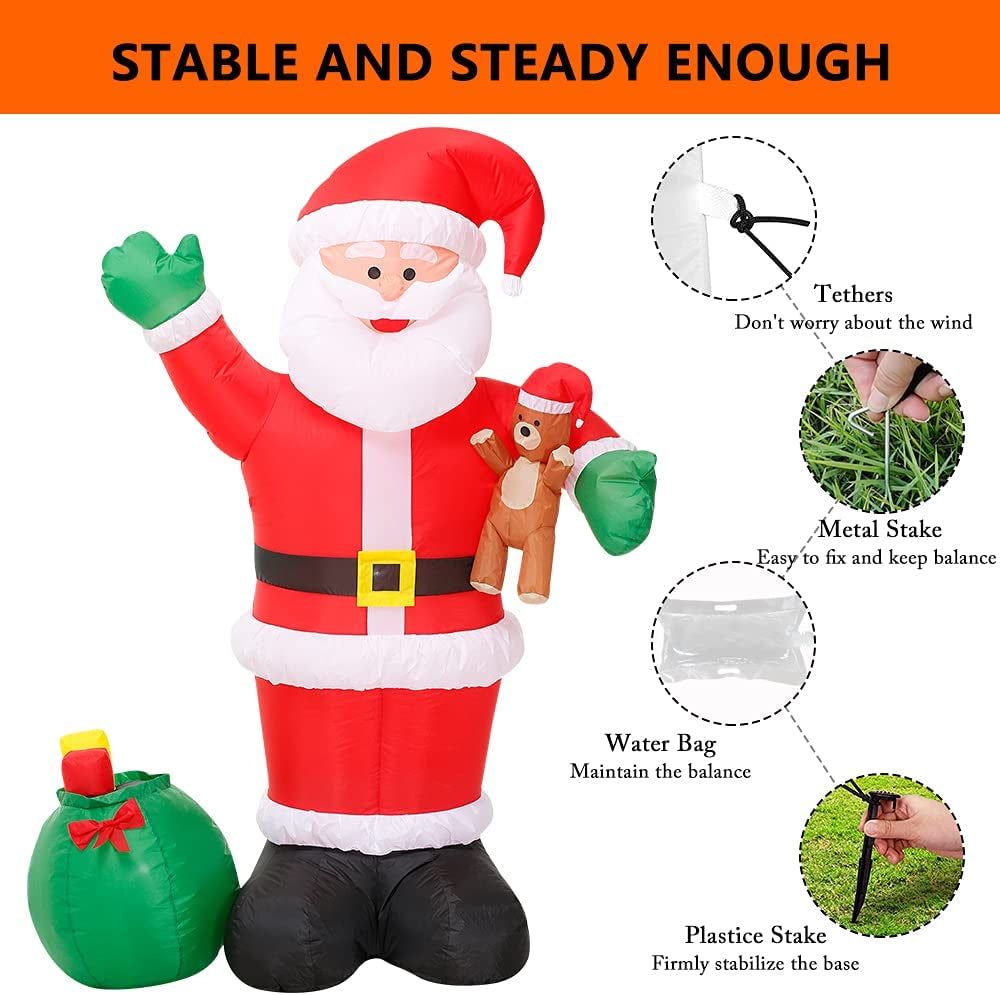 12FT Huge Christmas Inflatable Decoration Santa Claus Carry Gift Bag and Bear, LED Lights Blow up Yard Decoration,For Holiday Xmas Party ,Indoor,Outdoor,Garden,Yard Lawn Winter Decor