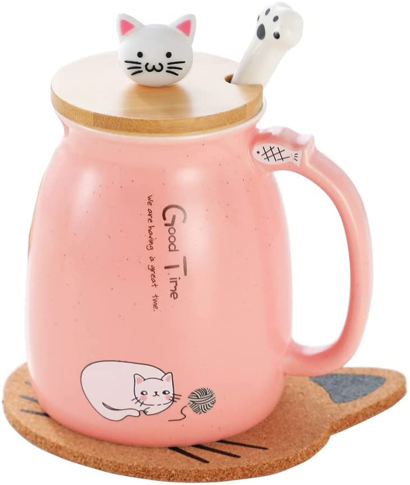 Cat Mug Cute Ceramic Coffee Cup with Lovely Kitty Lid Spoon,Morning Cup Tea Milk Christmas Mug 380ML