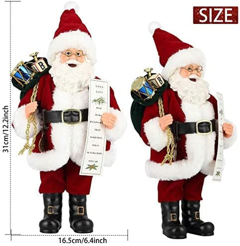 Christmas Santa Claus Standing Figure with Gift Bag and Bear 11 Inch Santa Claus Doll Christmas Ornaments Home Decoration Christmas Doll