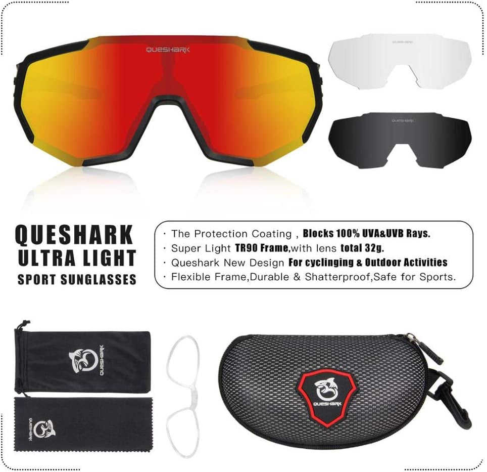Cycling Glasses, TR90 Unbreakable Frame Polarized Sports Sunglasses, Bike Glasses for Men Women with 3 Interchangeable Lens, Anti-Uv400 for Driving Fishing Glof Baseball Running Hiking