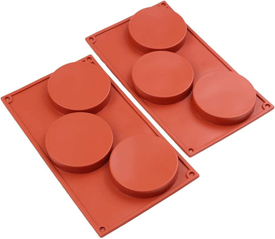 3-Cavity Disc Shape Silicone Mold, 3 Packs Disc Cake, Gustard, Resin Coaster, Tart, Handmade Soap Molds-Brown