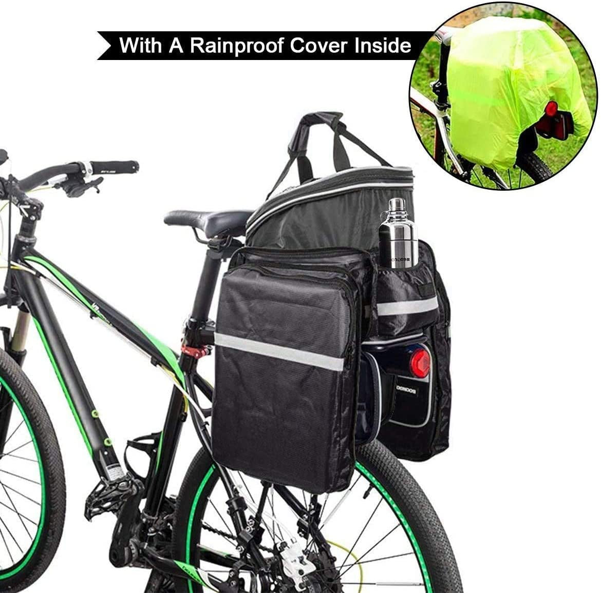 BODECIN Bicycle Pannier, Outdoor Waterproof Multi- Function Portable Bicycle Pack Bike Pannier Carrying Luggage Package Rack Panniers Rear Seat Trunk Bag with Rainproof Cover