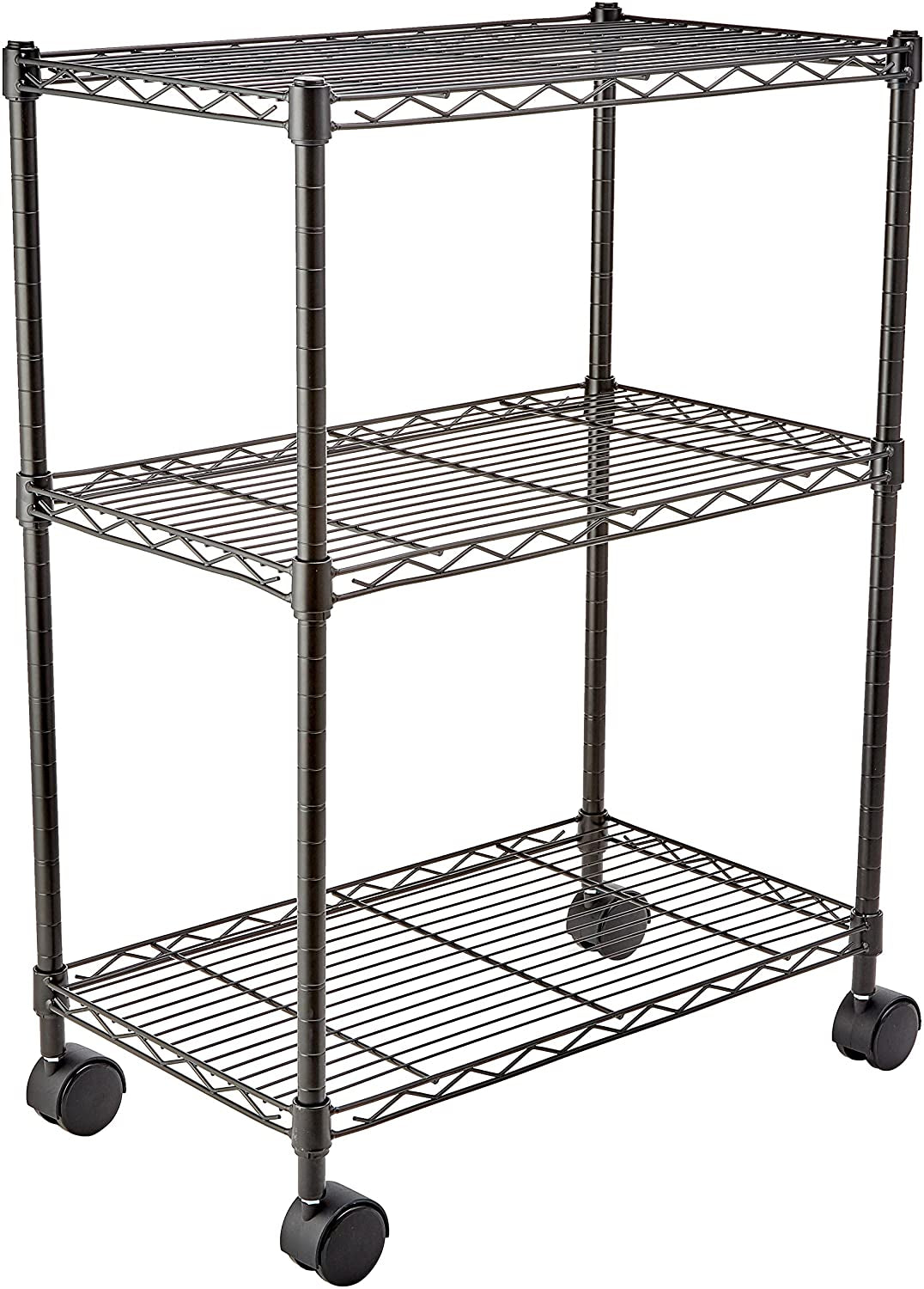 3-Shelf Storage Unit on Wheels with Height Adjustable Shelves and Adjustable Levelling Feet - 340Kg Max Weight, Black