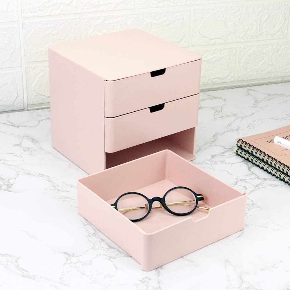 3-Drawer Vanity Organizer, Compact Storage Organization Drawers Small Size Pink