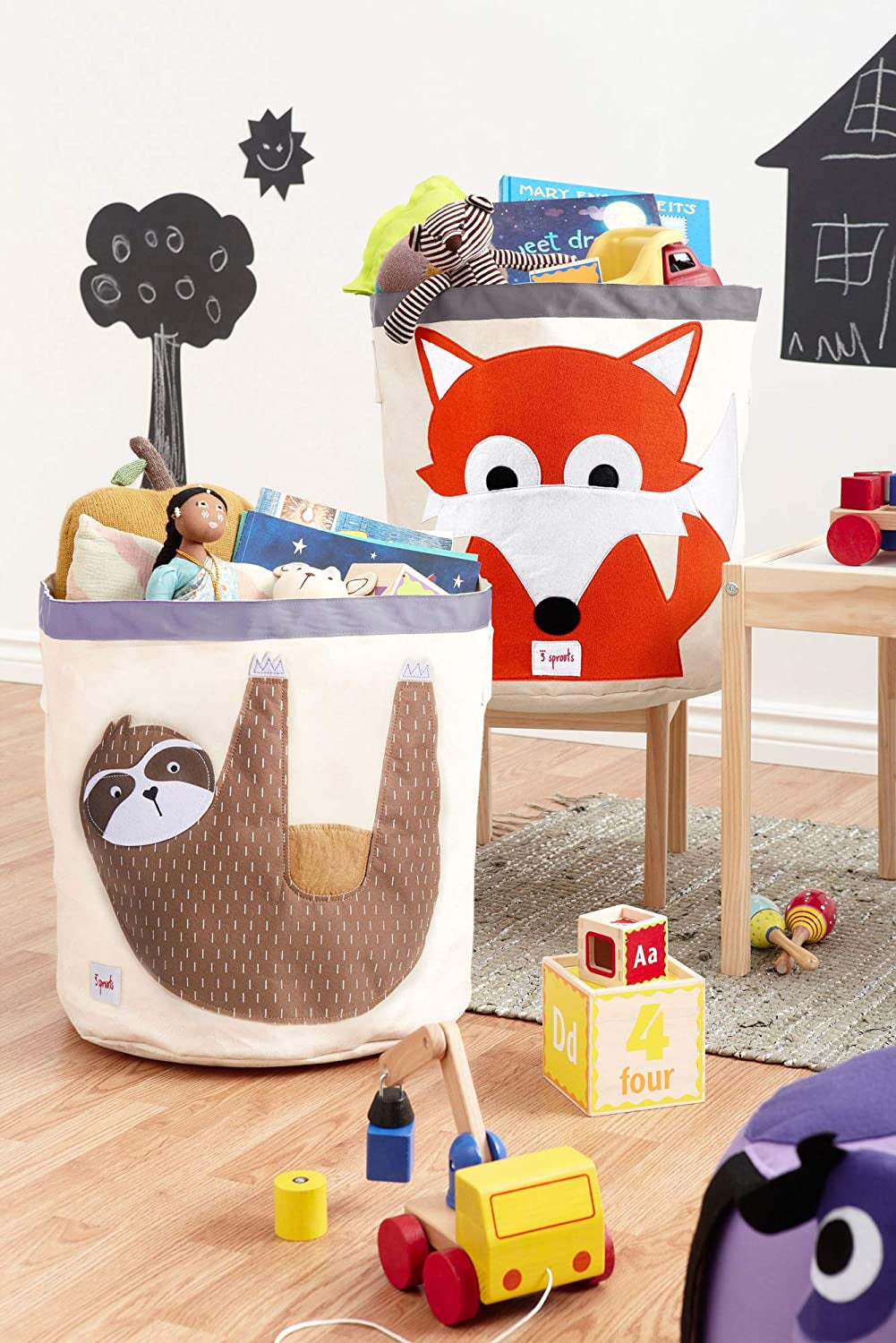 Canvas Storage Bin - Laundry and Toy Basket for Baby and Kids, Sloth