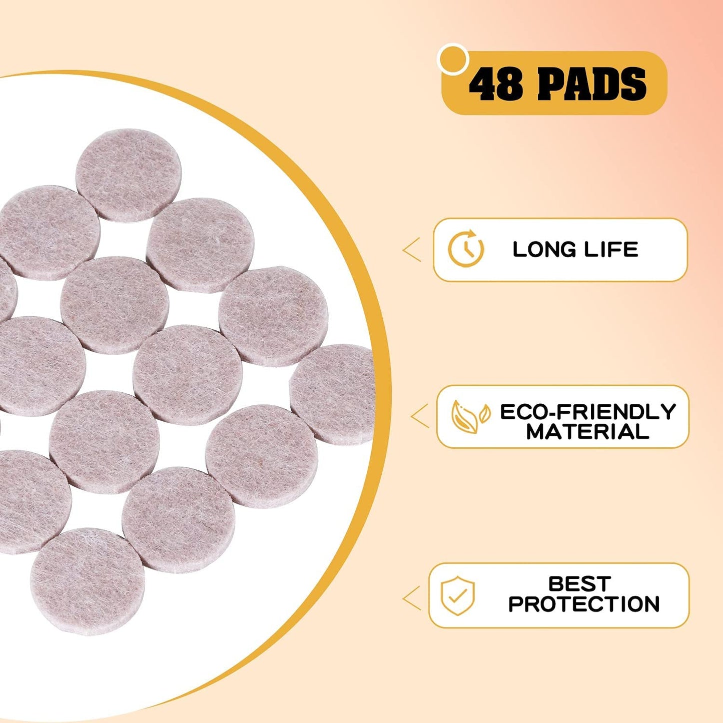 Furniture Pads Floor Protectors (48 Pcs, 25 Mm) - Felt Pads for Furniture Feet Self Adhesive Chair Leg Protectors for Floor Pre-Cut round (Beige)