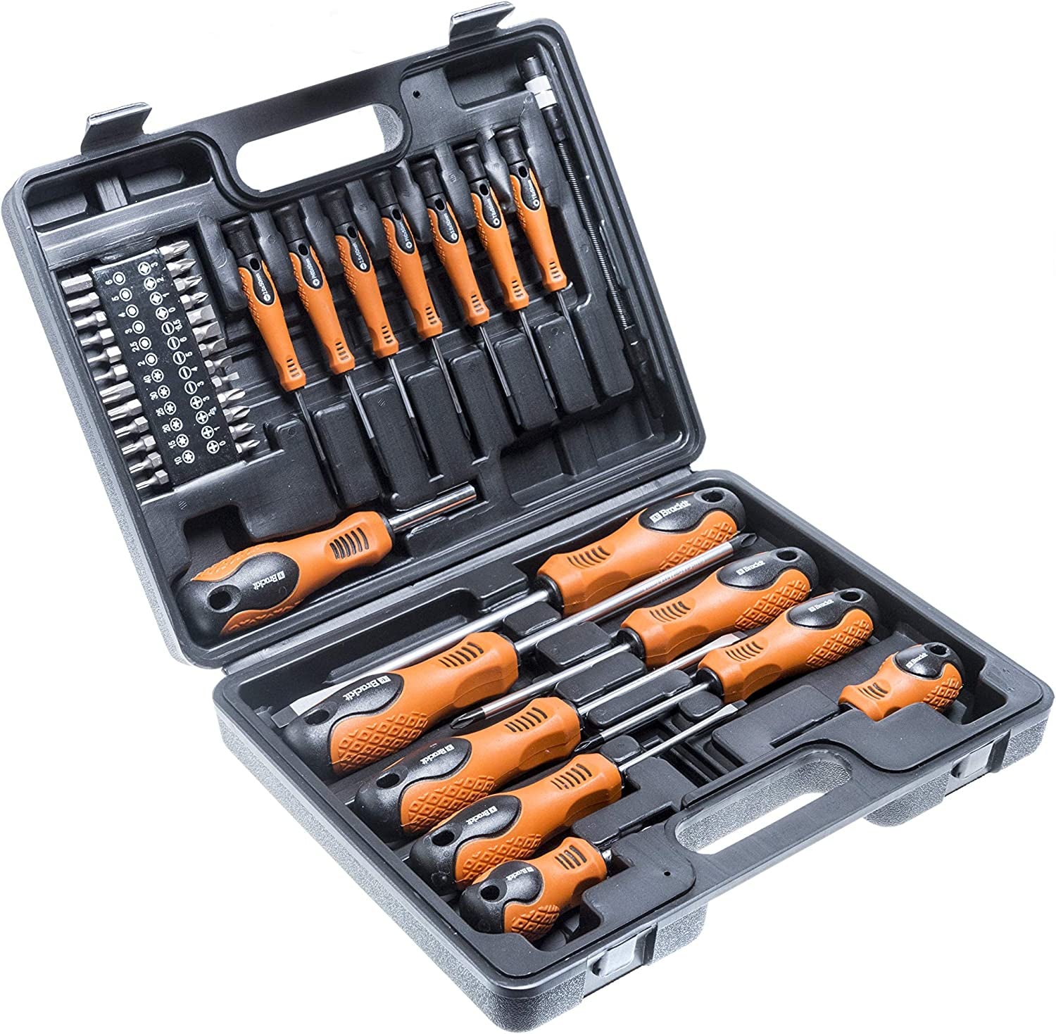 42 Pieces Premium Screwdriver Set with Magnetic Tips and Rubber Handles, Including Phillips and Flat Heads in Durable Storage Case