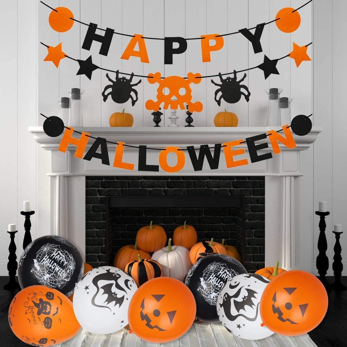 Halloween Party Decorations, 3Pcs Happy Halloween Banner Pumpkin Ghost Banner and Halloween Balloons for Halloween Indoor Outdoor Décor