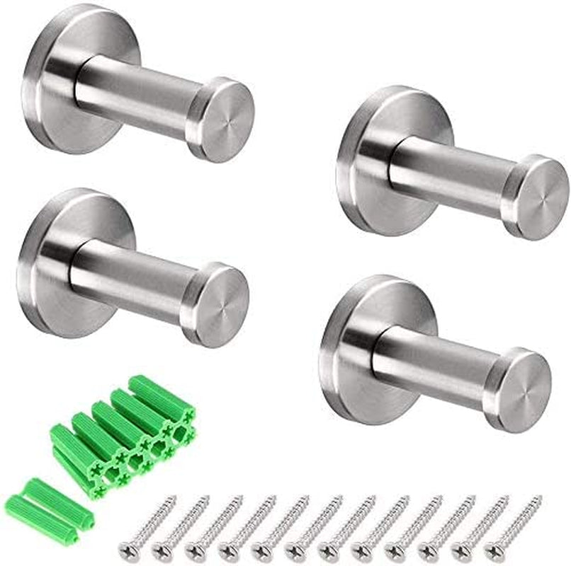 4 Pieces Stainless Steel Hooks Wall Fixing Coat Hooks Single Deluxe Wall Hooks for Coat Robe Towel Hat Umbrella (4 Hooks, 12 Screws, 12 Dowels)