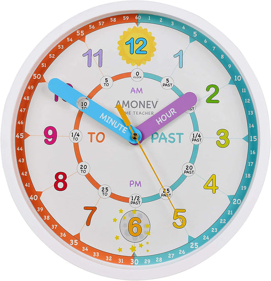 Time Teacher Clock (V4) Children'S Clock, Easy to Read Analogue Clock with Silent Ticking. Teach Children How to Tell the Time - Multicolour