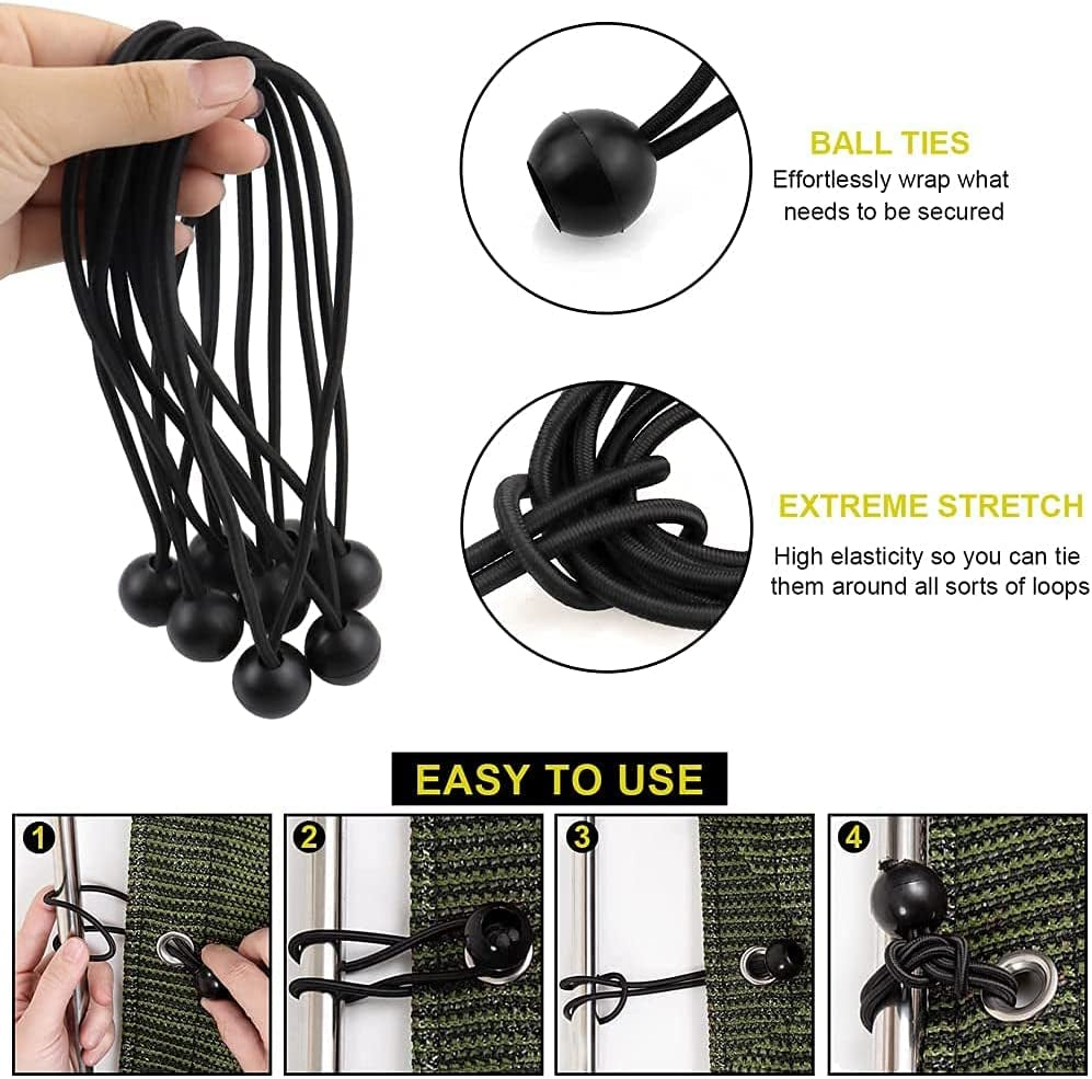 40Pcs Bungee Cords with Balls, 2 Size Tarpaulin Bungees Balls Tarp Ties Adjustable Bungee Straps for Tent Camping Household Items Canopies Flags