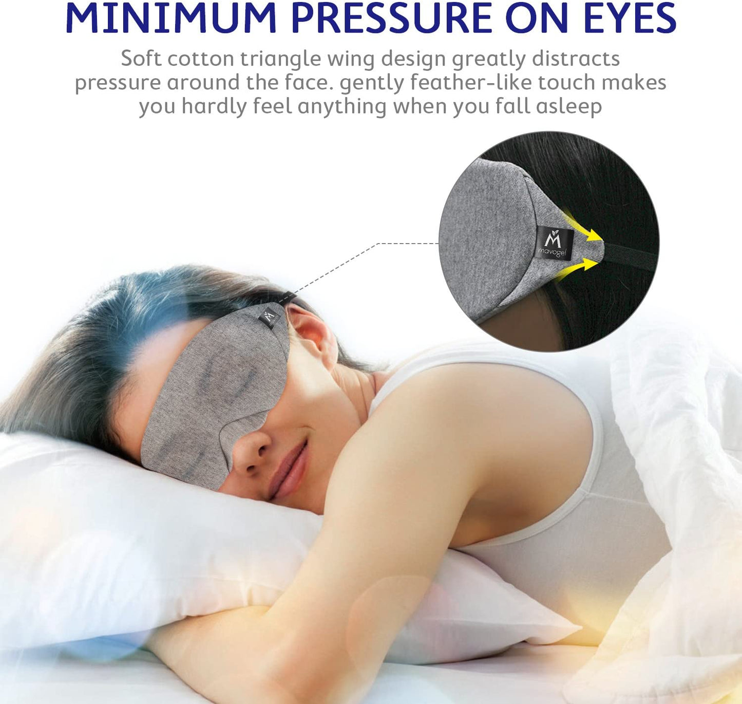 Cotton Sleep Eye Mask - Updated Design Light Blocking Sleep Mask, Soft and Comfortable Night Eye Mask for Men Women, Eye Blinder for Travel/Sleeping/Shift Work, Includes Travel Pouch, Grey