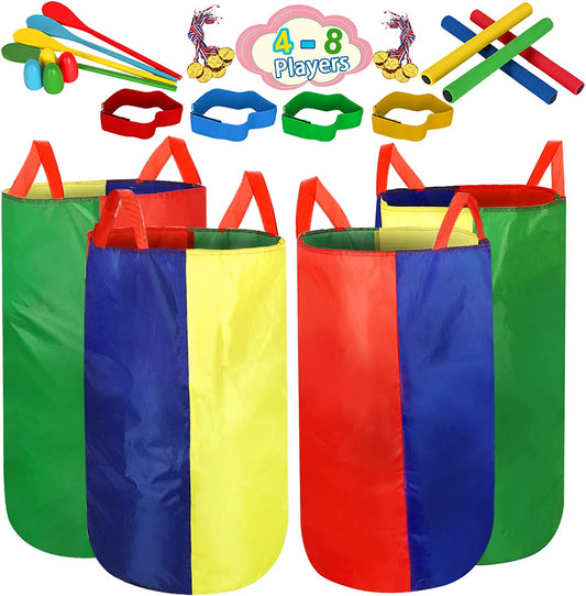 4-8 Player Potato Sack Race Bags Backyard Games for Kids and Adult, Field Day Birthday Party Outdoor Games for Kids Family,Carnival Games,Egg and Spoon Race,3 Legged Race,Relay Batons,Game Prizes