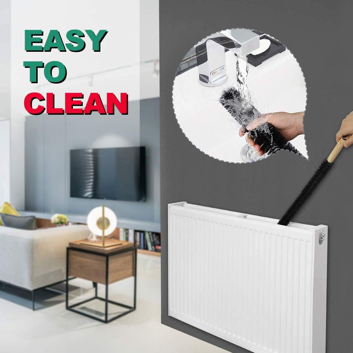 AIEVE Radiator Cleaner Brush , 78CM Radiator Brush , Flexible Long Radiator Duster with Wood Handle , Multipurpose Cleaning Brush for Radiator & Dryer Lint & Washing Machine