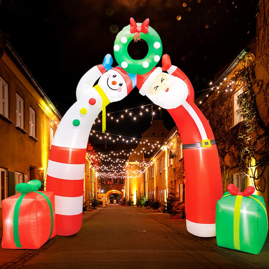 8 FT Christmas Inflatable Decoration Arch with Santa and Snowman, LED Lights Holiday Blow up Yard Decoration, Xmas Party Indoor Outdoor Garden Yard Lawn Winter Decor