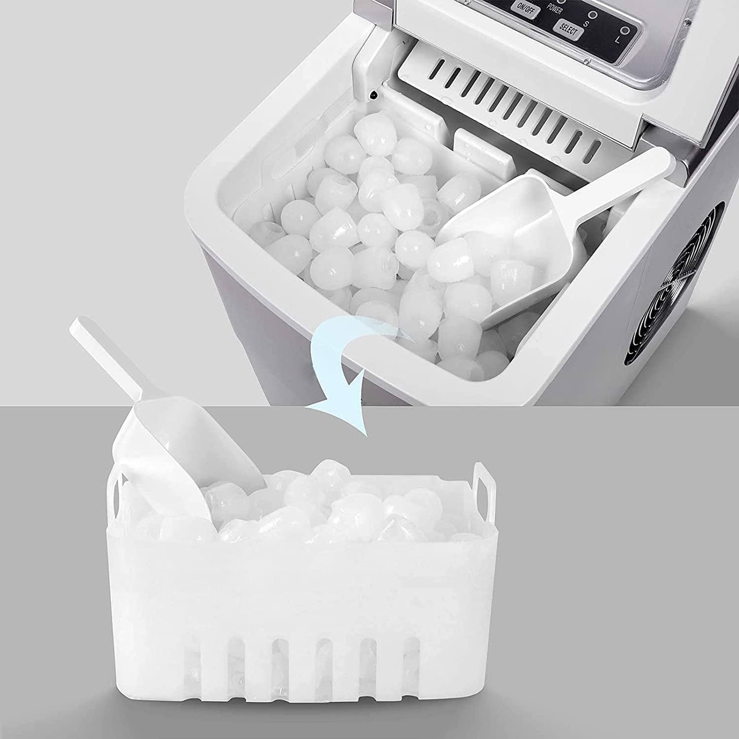Ice Maker Machine for Home, Counter Top Ice Cube Maker, Portable Ice Cream Maker with 2L Tank | Ice Cubes in under 8 Mins No Plumbing Required, Includes Scoop & Removable Basket (Sliver)