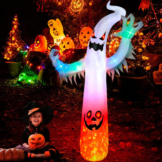 8 FT Halloween Decorations Outdoor Inflatable Ghost with Flash LED Lights, Blow up Yard Halloween Decorations for Outdoor, Indoor, Garden, Lawn, Shopping Mall Inflatables Halloween Decorations