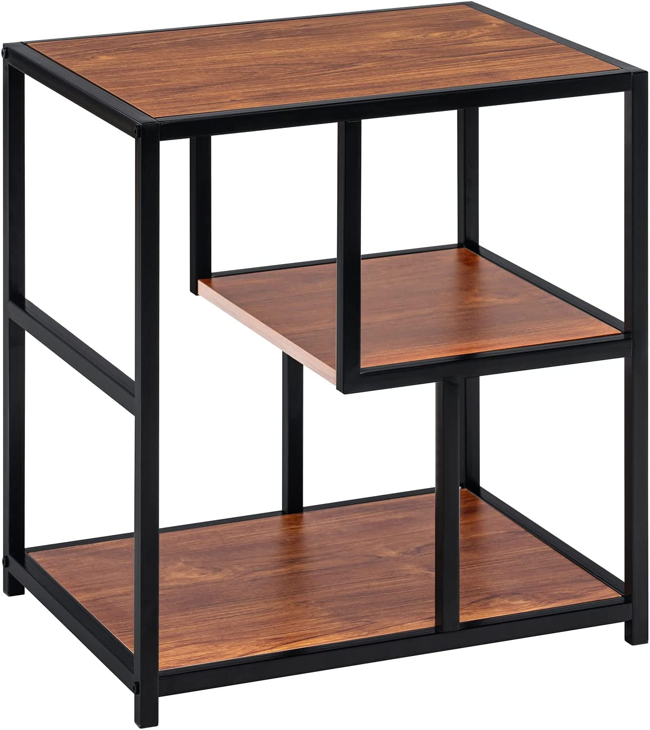 Side Table Brown, Industrial Coffee End Table, Metal Frame Bedside Table with Storage Compartment, Nightstand for Living Room Bedroom and Balcony, Wooden, 56 X 40 X 53 Cm