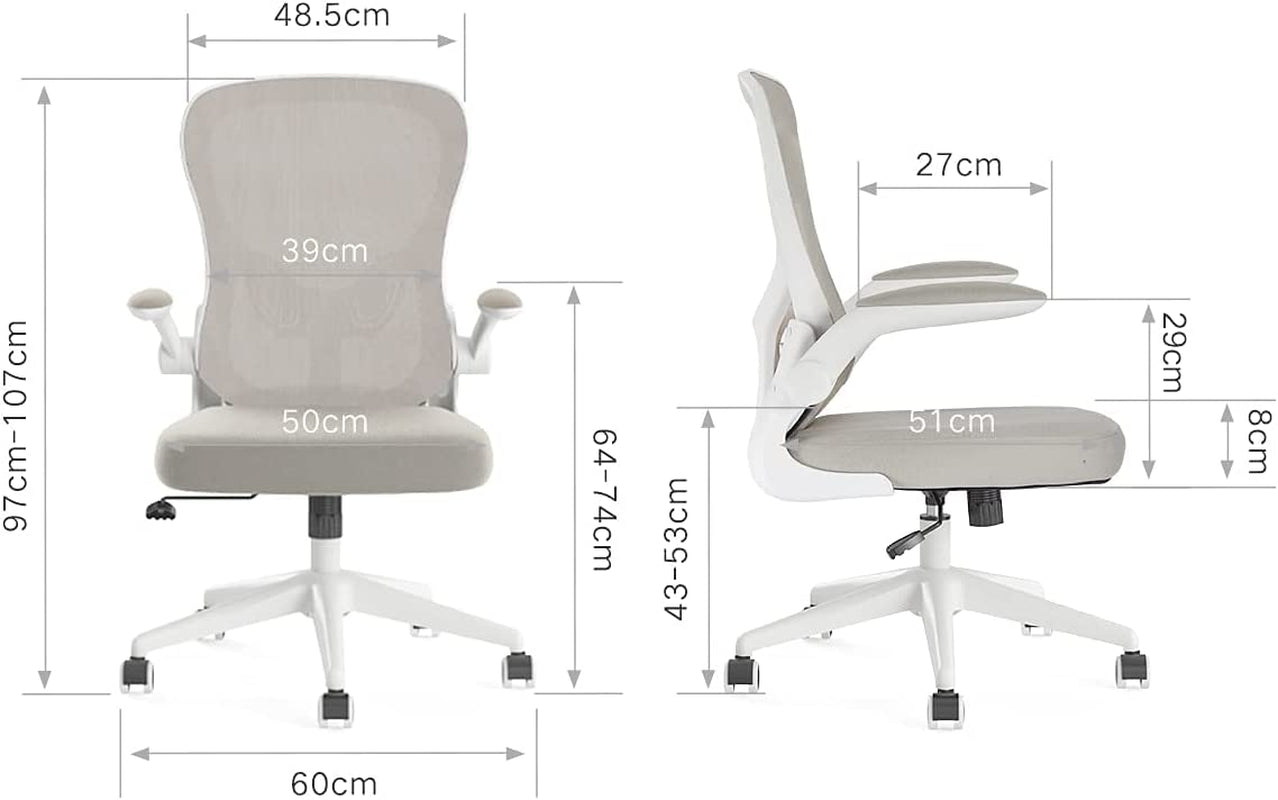 Ergonomic Desk Chair, Computer Office Chair with Flip-Up Armrest&Lumbar Support, Adjustable Height, Grey