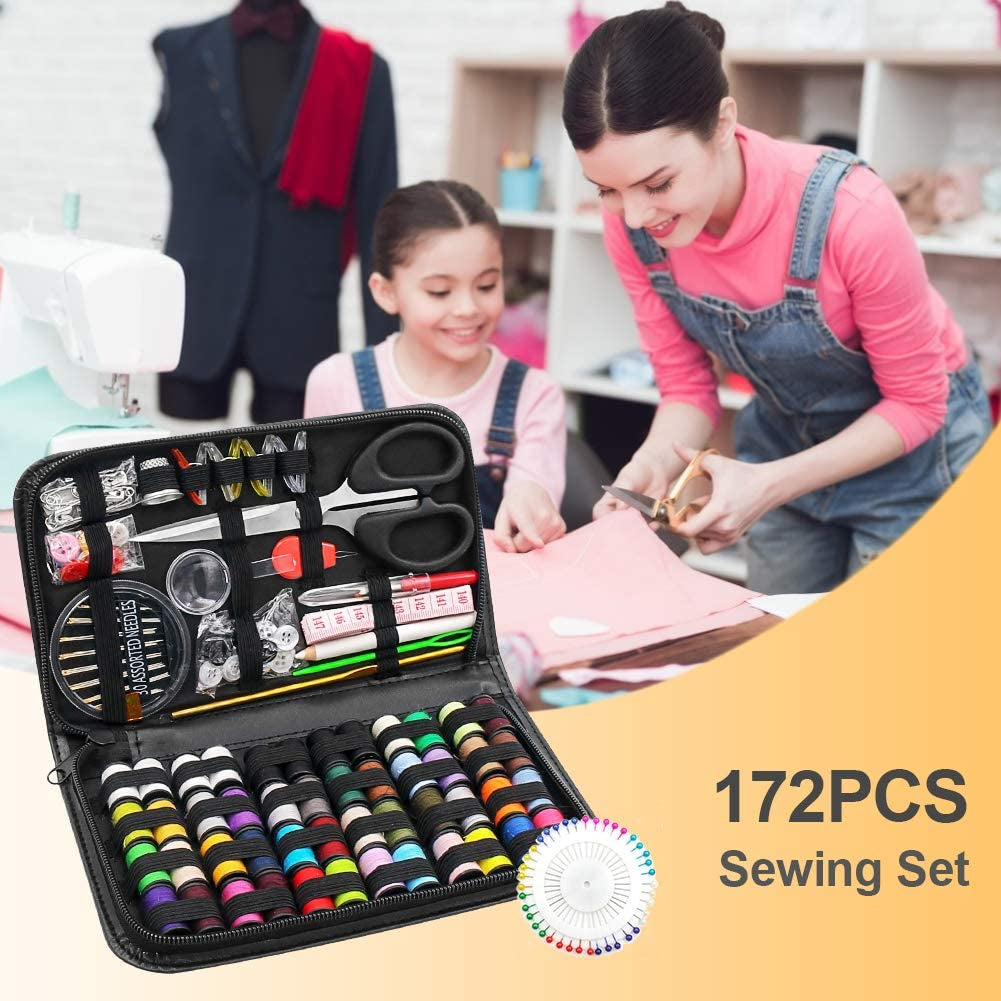 172PCS Sewing Kit, Sewing Machine Kit 48 Spools Professional Sewing Accessories and Supplies Kit with Thread Needle Scissors Thimble Tape Measure for Home Adults Kids Beginners Emergency
