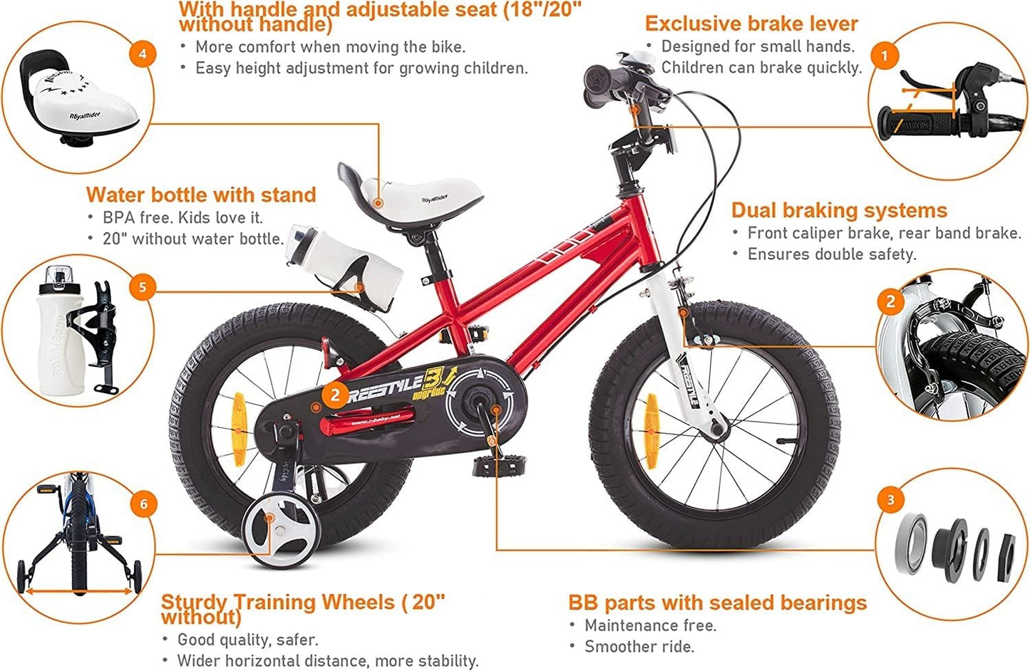 Freestyle Boy’S Girl’S Kids Children Child Bike Bicycle 6 Colours, 12”, 14”, 16”, 18” with Stabilisers, Water Bottle and Holder.