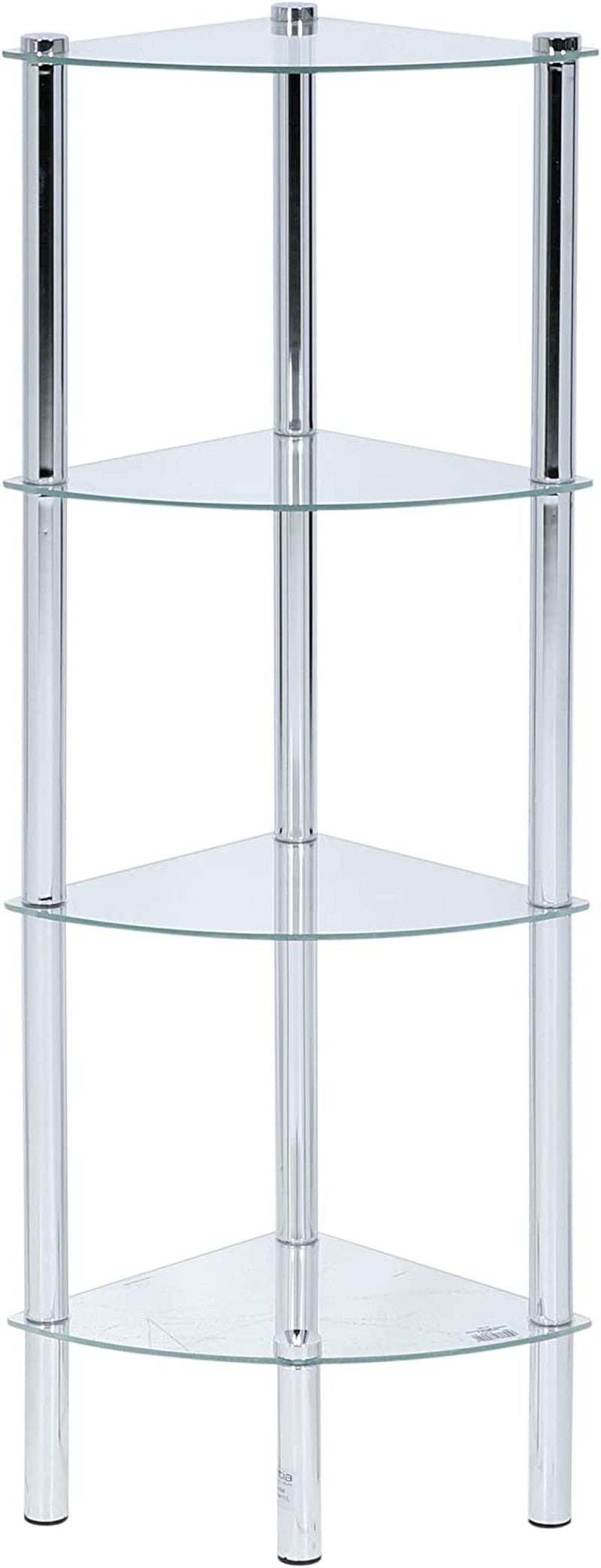 Solanio 282134 Standing Corner Shelf Rack Chrome-Plated 4 Glass Shelves 30X30X108 Cm