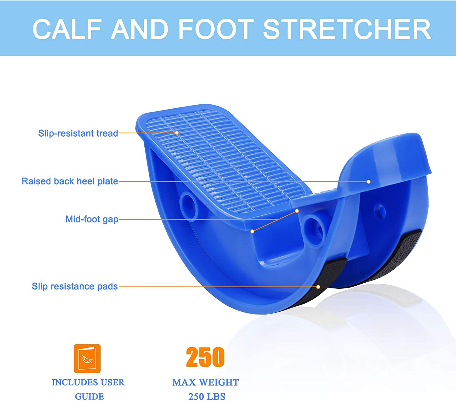 Foot Rocker Durable Calf Leg Stretcher for Achilles Injury Treatment, Tendon Heel, Heel Pain, Tendonitis Relief, Great for Athletes Physical Therapy and Increasing Flexibility and Strength (Blue)