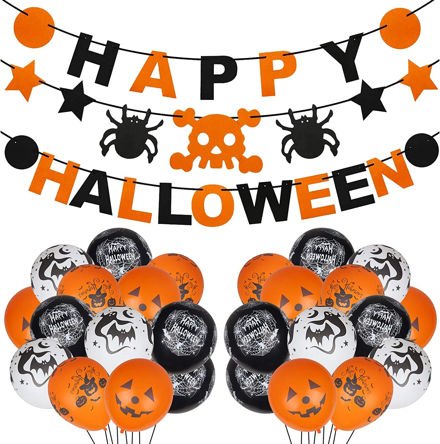 Halloween Party Decorations, 3Pcs Happy Halloween Banner Pumpkin Ghost Banner and Halloween Balloons for Halloween Indoor Outdoor Décor