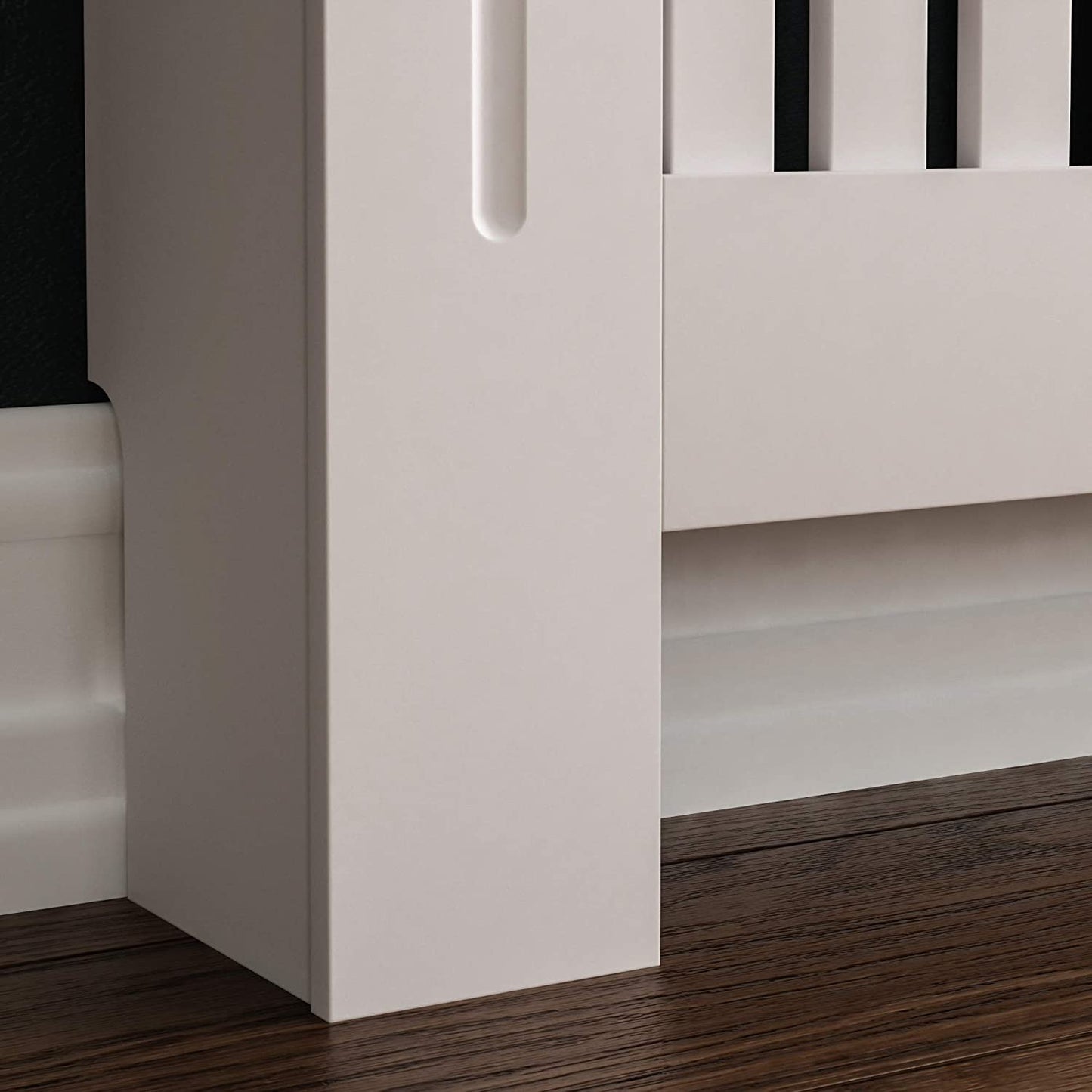 Arlington Radiator Cover White Modern Painted MDF Cabinet, Slats, Grill, Wood Top Shelf, Medium