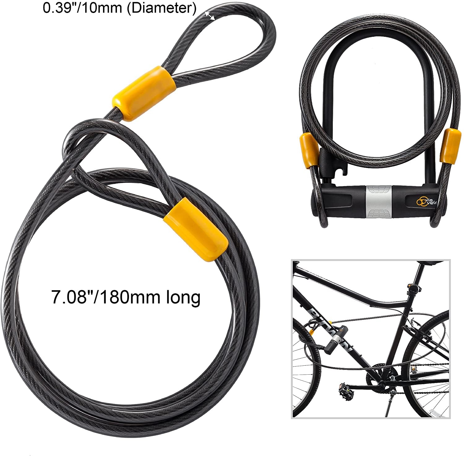 Bike U Lock with Cable Heavy Duty Bicycle U-Lock, 14Mm Shackle and 10Mm X1.8M Cable with Mounting Bracket for Road Bike Mountain Bike Electric Bike Folding Bike, Great Bike Safety Tool