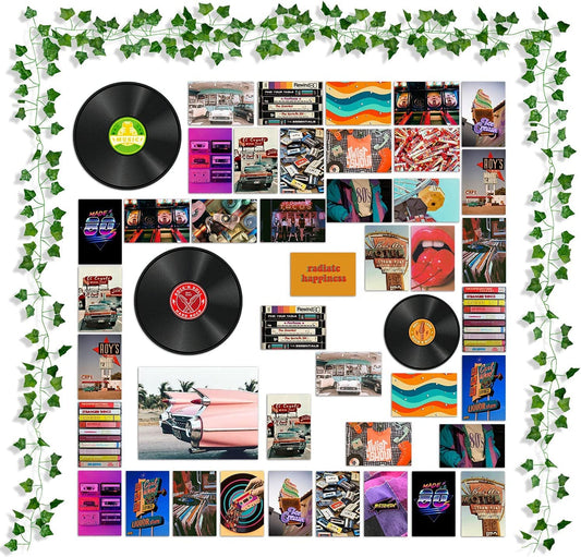 48Pcs Retro Record Aesthetic Picture for Wall Collage, Indie Room Decor, Art Posters for Dorm Wall Decor, Wall Art Prints for VSCO Girls Boys, Party Photo Display, Bedroom Decor for Music Lovers