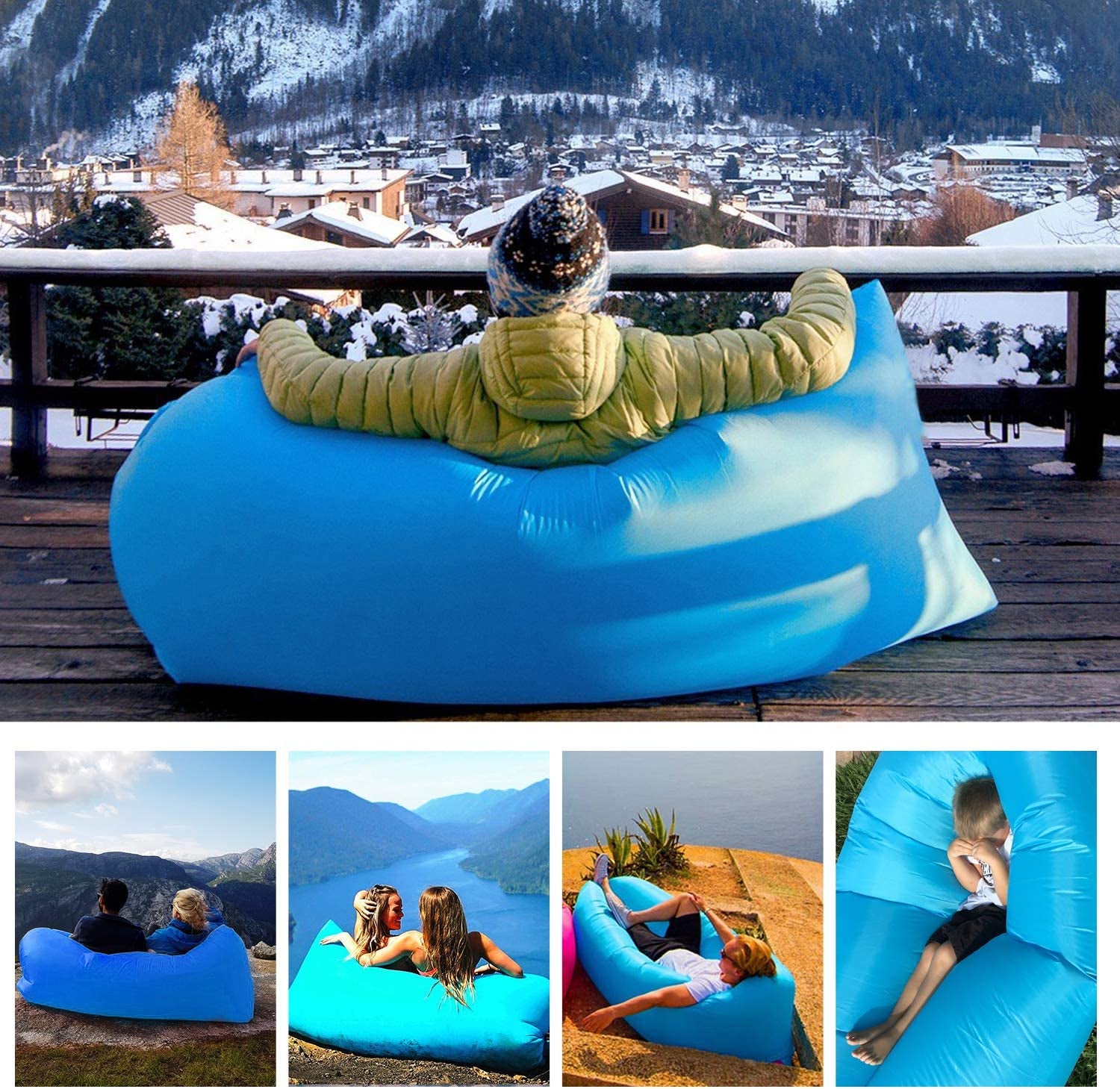 Inflatable Lounger,  Water Proof& Anti-Air Leaking Design-Ideal Inflatable Couch, Portable Hommock and Air Sofa for Travelling, Camping, Hiking and Beach Parties