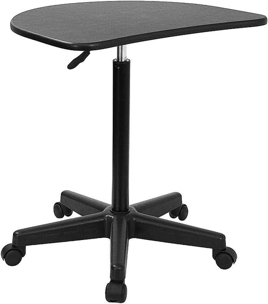 Computer Desk, Standing Desk with Black Laminate Top, Portable Office Desk with Height Adjustable Frame and Castor Wheels