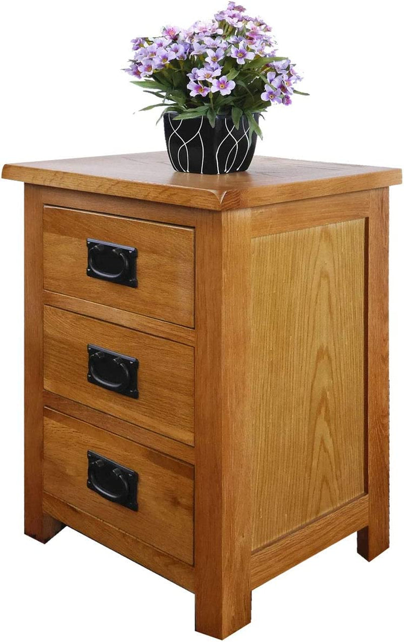 OAK Bedside Table 3 Drawers, NC Paint Cabinet, OAK MDF Board & Hardwood W:42 D:32 H:56 CM